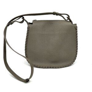 ALLSAINTS Gray Taupe Pebbled Leather Boho Western Crossbody Shoulder Bag Purse